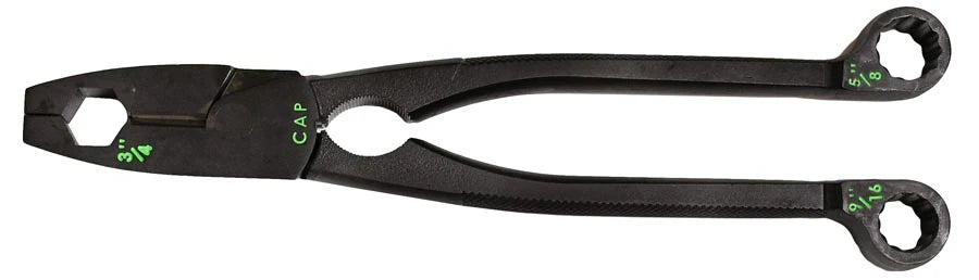 Black pliers with measurement markings on a white background