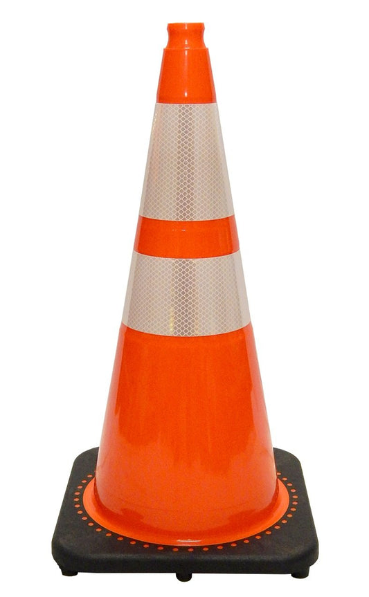 JBC Safety Traffic Cones - 28" Orange Traffic Cone, 7 lb Black Base, w/6" & 4" 3M Reflective Collar | RS70032CT3M64