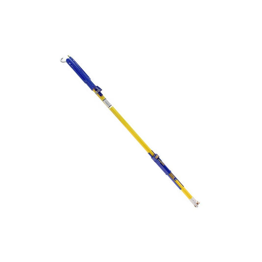 Telescopic pole with blue and yellow sections on a white background