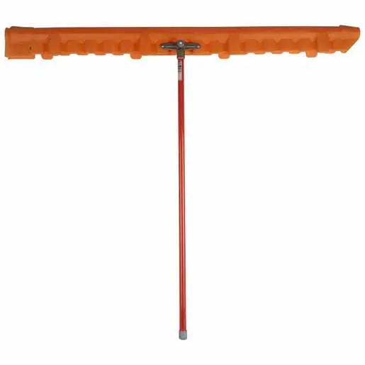 Long orange horizontal line cover or protective barrier mounted on a red vertical support pole. The cover features multiple evenly spaced notches along the bottom edge and is shown centered against a light gray background.