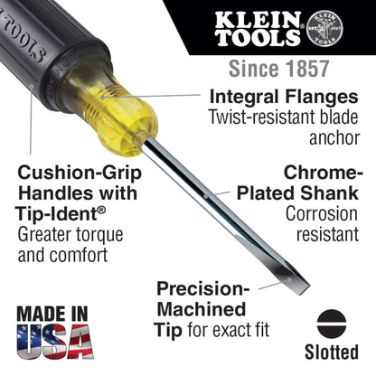 Klein Tools screwdriver set with various describing bits on a white background
