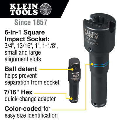 Klein Tools - 6-in-1 Square Impact Socket Inforgraphic