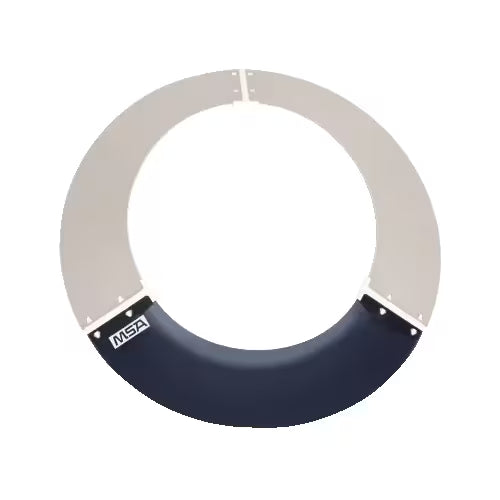 Circular protective frame or guard assembly consisting of three curved panels, including two light gray sections and one dark blue section labeled “MSA.” The ring-shaped component is shown against a light gray background and appears designed to mount around an opening or access point.