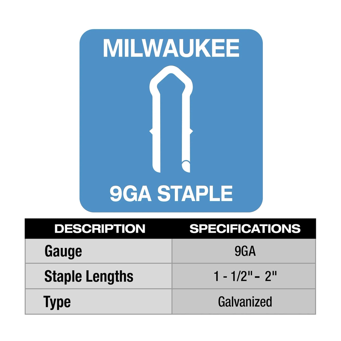 Milwaukee - M18 FUEL™ Utility Fencing Stapler Staple Description and Specifications