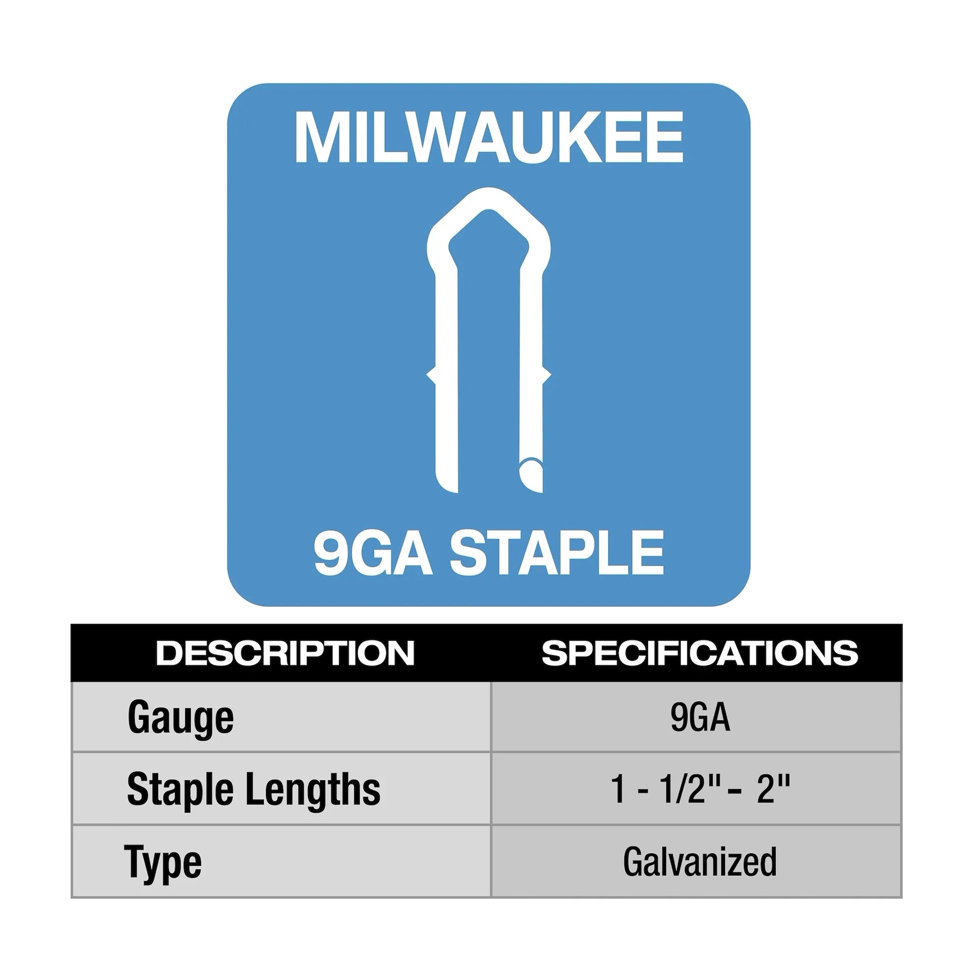 Milwaukee - M18 FUEL™ Utility Fencing Stapler Staple Description and Specifications