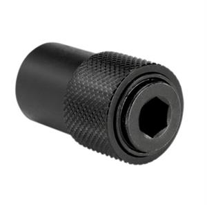 Black cylindrical tool attachment with a knurled grip surface and a hexagonal drive opening on one end, displayed against a light gray background. The compact metal accessory features a textured section for secure handling and is designed to connect with compatible power tool or fastening system components.