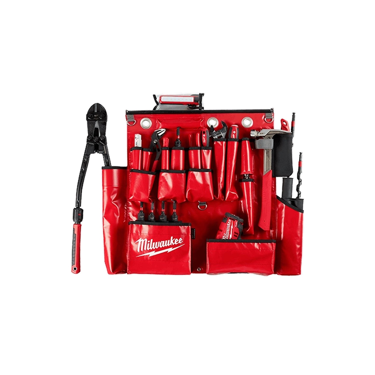 Milwaukee - Lineman's Aerial Tool Apron Front View with Tools Loaded in the Carrier