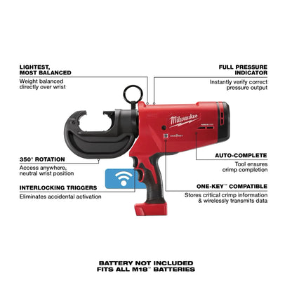 Milwaukee - M18™ FORCE LOGIC™ 12 Ton Utility Crimper Infographic showing features