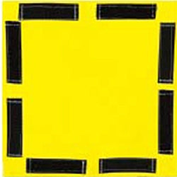 Square yellow safety pad or protective cover panel featuring eight black hook-and-loop fastening strips positioned around the perimeter. The panel is shown flat against a dark background and is designed for temporary attachment or visibility applications.