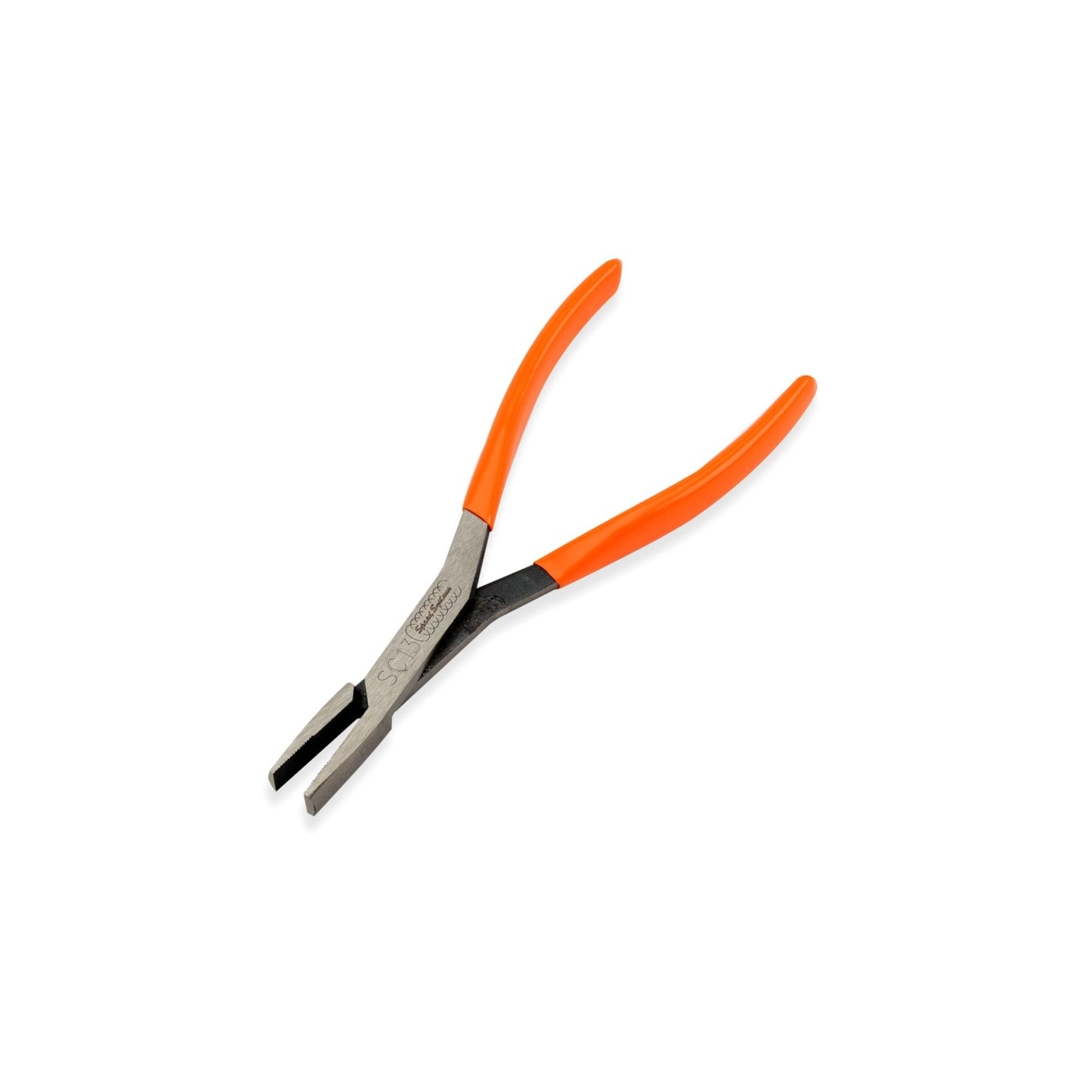 Pair of pliers with orange handles on a white background