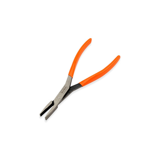 Pair of pliers with orange handles on a white background