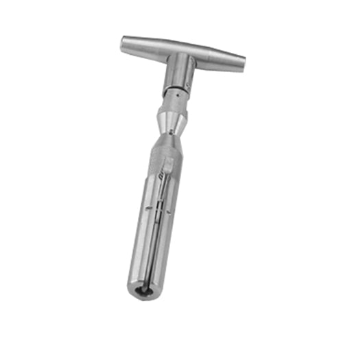 A stainless steel T-handle tool with a textured handle and a central locking mechanism, shown on a plain white background.