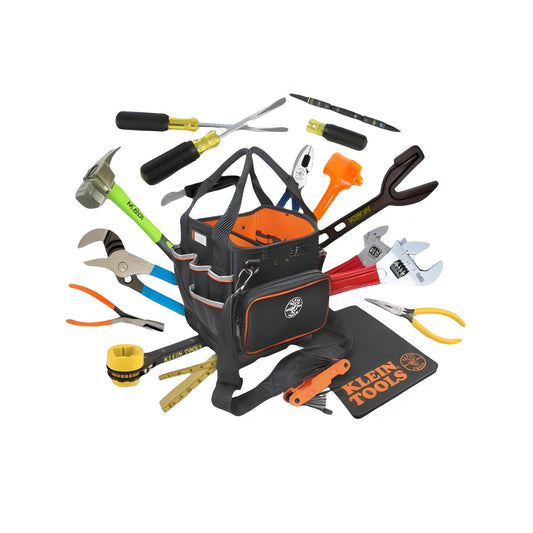 Techline Tools Essential Linemen Kit, including a tool belt and various hand tools