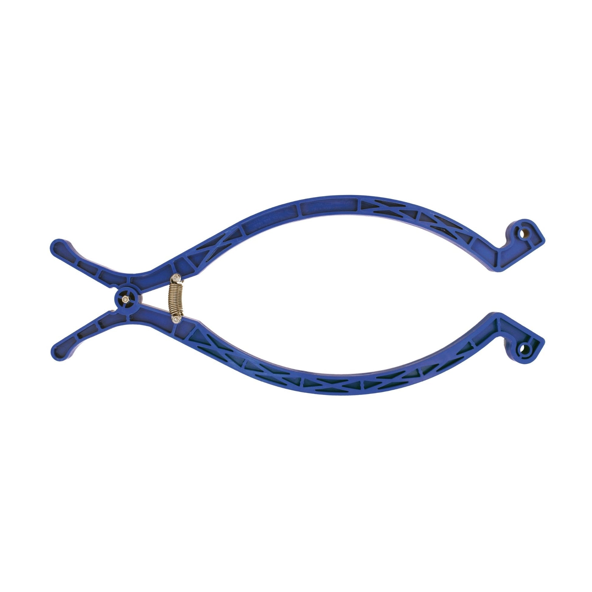 Blue metal bracket bracket clothespin on a white background